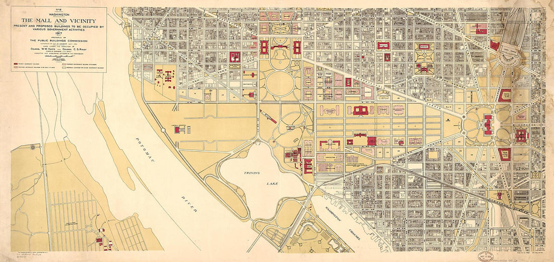 This old map of Washington, the Mall and Vicinity, Present and Proposed Buildings to Be Occupied by Various Government Activities : from 1917 was created by W. W. (William Wright) Harts, James G. Langdon, C. P. Punchard, C. S. (Clarence Self) Ridley, Un