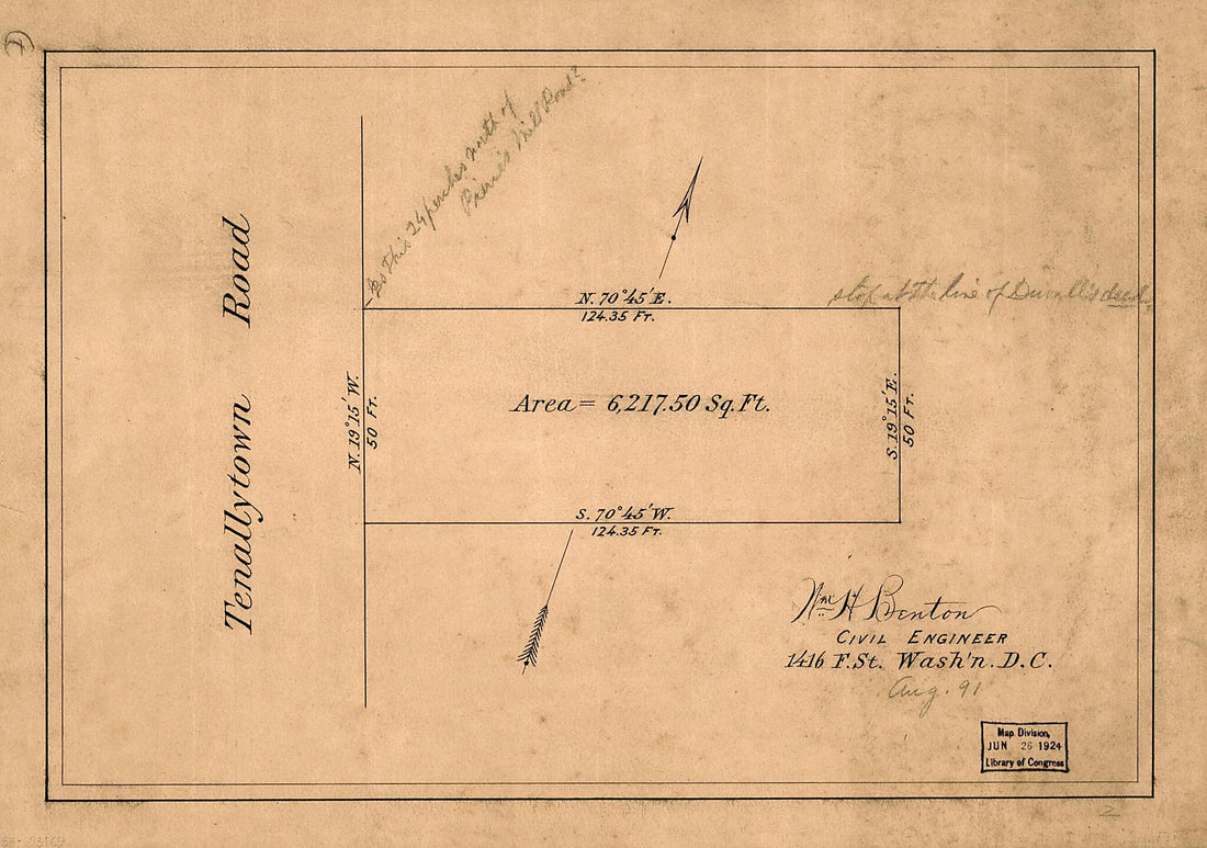 This old map of Cadastral Survey Map of a Land Tract Fronting Tennallytown Road North of Pierce&