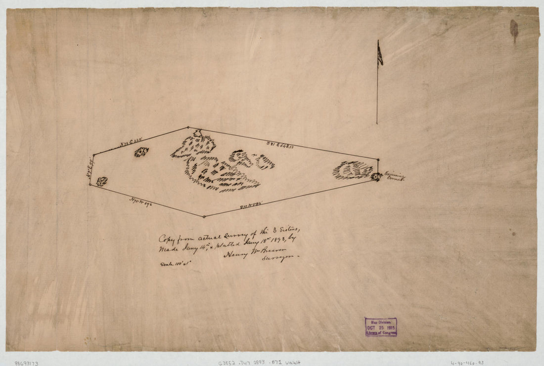 This old map of Copy from Actual Survey of the 3 Sisters : Potomac River, Washington D.C. from 1893 was created by H. W. (Henry W.) Brewer in 1893