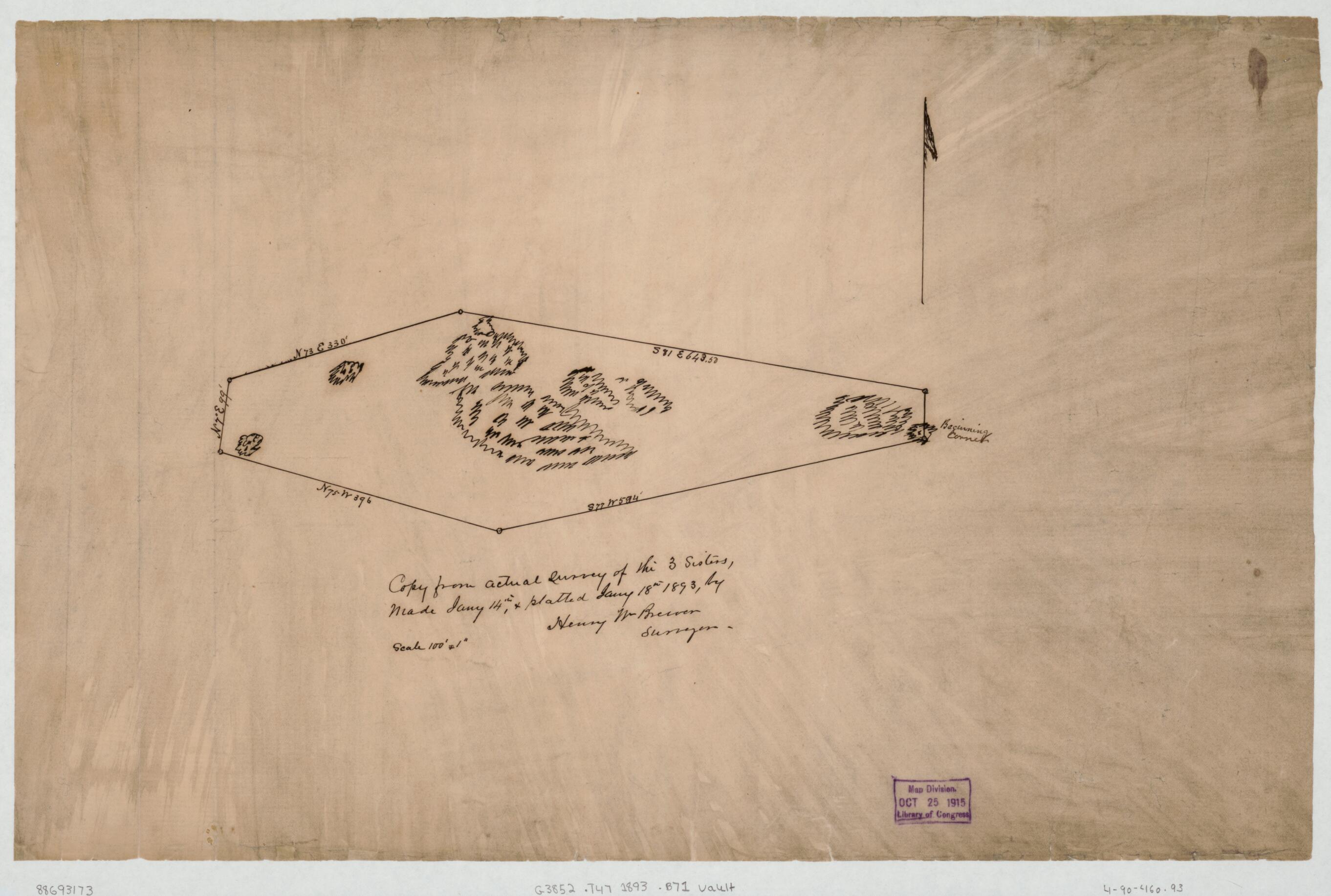 This old map of Copy from Actual Survey of the 3 Sisters : Potomac River, Washington D.C. from 1893 was created by H. W. (Henry W.) Brewer in 1893