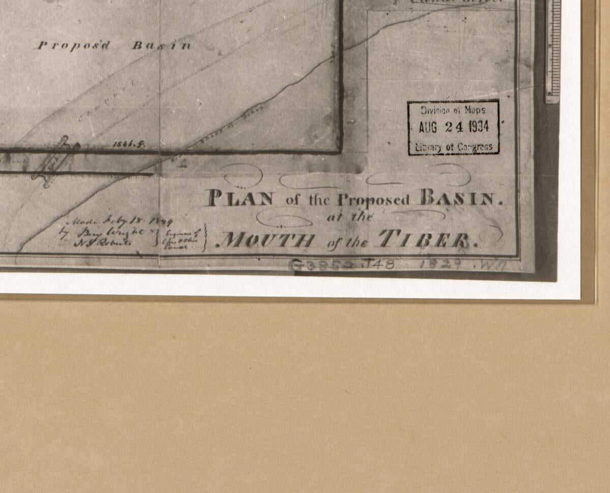 This old map of Plan of the Proposed Basin at the Mouth of the Tiber : Washington D.C. from 1829 was created by N. S. (Nathan Smith) Roberts, Benjamin Wright in 1829