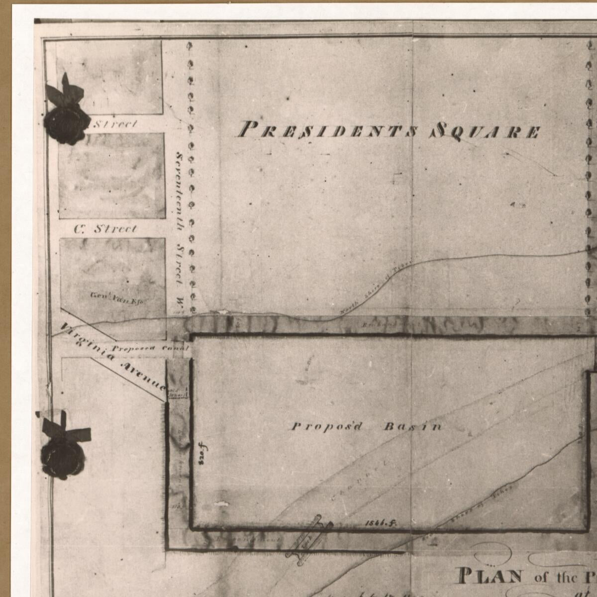This old map of Plan of the Proposed Basin at the Mouth of the Tiber : Washington D.C. from 1829 was created by N. S. (Nathan Smith) Roberts, Benjamin Wright in 1829