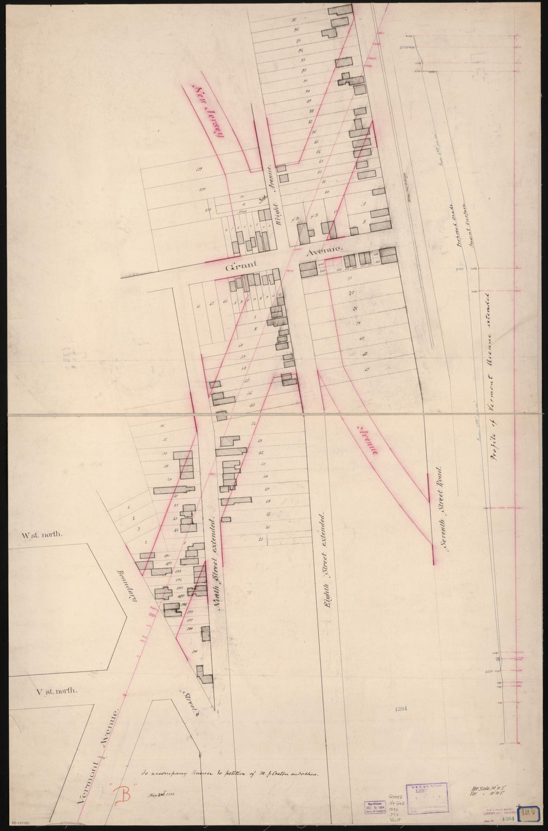 This old map of Map of Proposed Extensions of Vermont and New Jersey Avenues N.W. Between Florida and Georgia Avenues, Washington D.C. from 1882 was created by in 1882