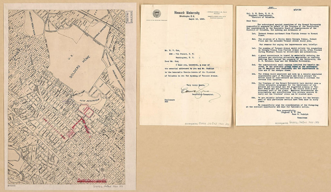 This old map of Map of Proposed Extension of Vermont Avenue and Clifton Street N.W. to Georgia Avenue, Washington D.C. from 1920 was created by Treasurer in 1920