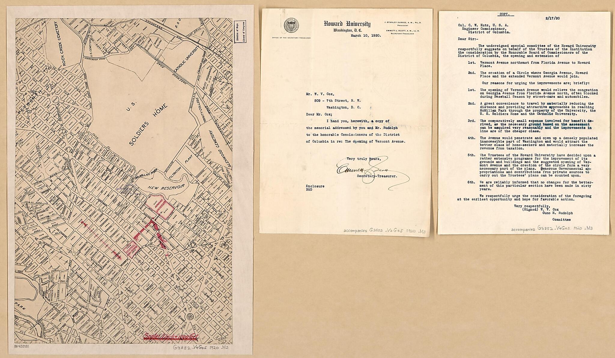This old map of Map of Proposed Extension of Vermont Avenue and Clifton Street N.W. to Georgia Avenue, Washington D.C. from 1920 was created by Treasurer in 1920
