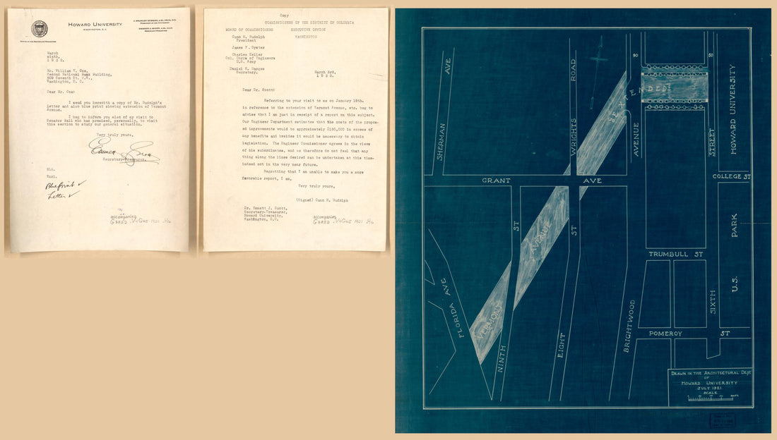 This old map of Map of Proposed Extension of Vermont Avenue N.W. Between Florida and Georgia Avenues, Washington D.C. : As Desired by the Trustees of Howard University from 1921 was created by Howard University. Architectural Department, Treasurer in 1