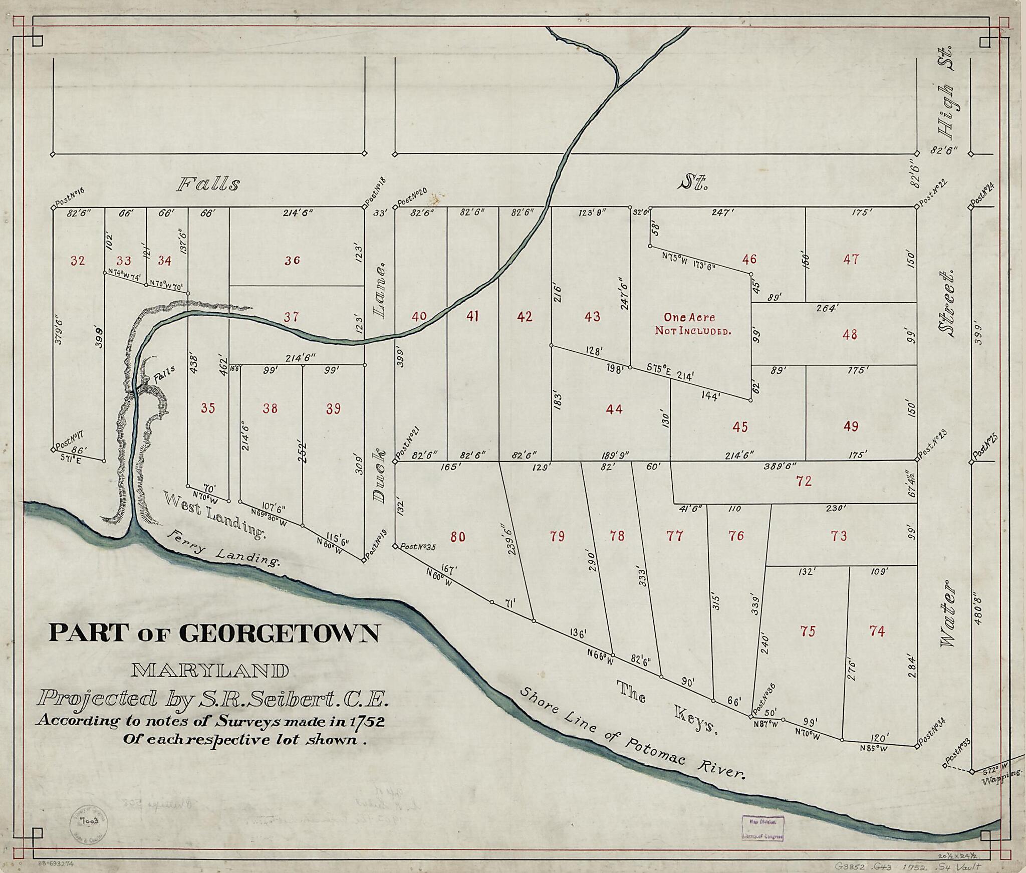 This old map of Part of Georgetown, Maryland from 1752 was created by S. R. Seibert in 1752