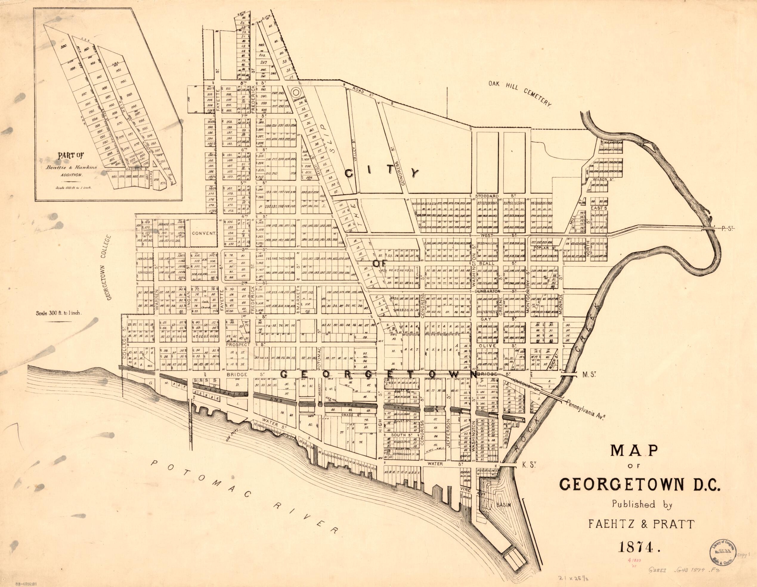 This old map of Map of Georgetown D.C from 1874 was created by Faehtz & Pratt in 1874