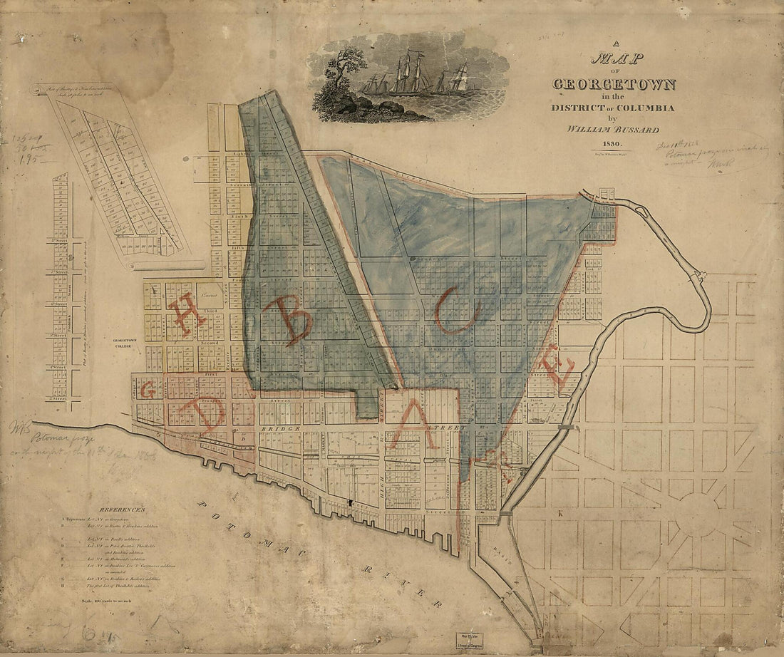 This old map of A Map of Georgetown In the District of Columbia from 1830 was created by William Bussard, William Harrison in 1830