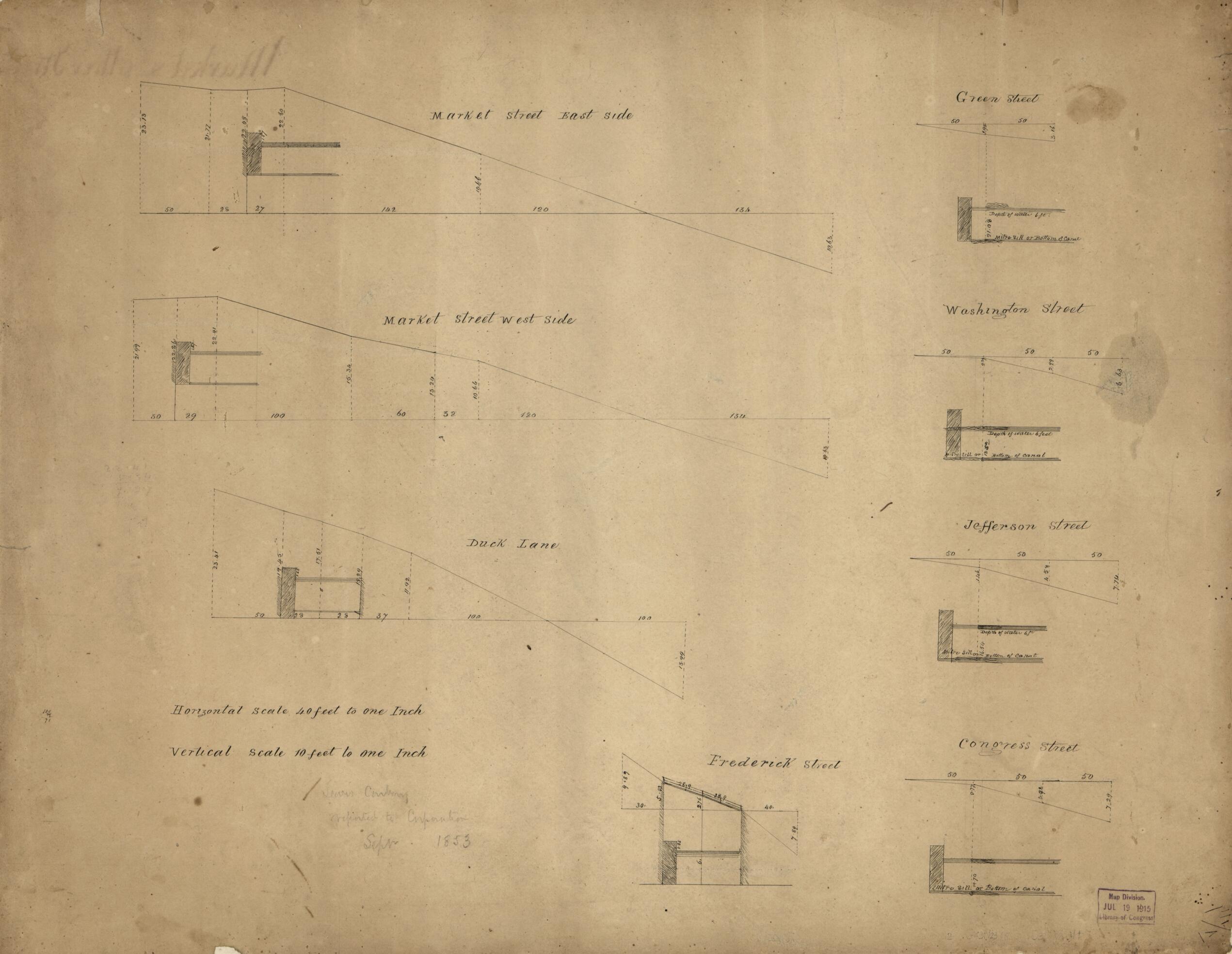 This old map of Eight Grade Profiles of Streets In Georgetown, Washington D.C. from 1853 was created by Lewis Carbery, B. D. (Benjamin D.) Carpenter, District of Columbia. Office of the Surveyor, Hugh T. (Hugh Thomas) Taggart in 1853