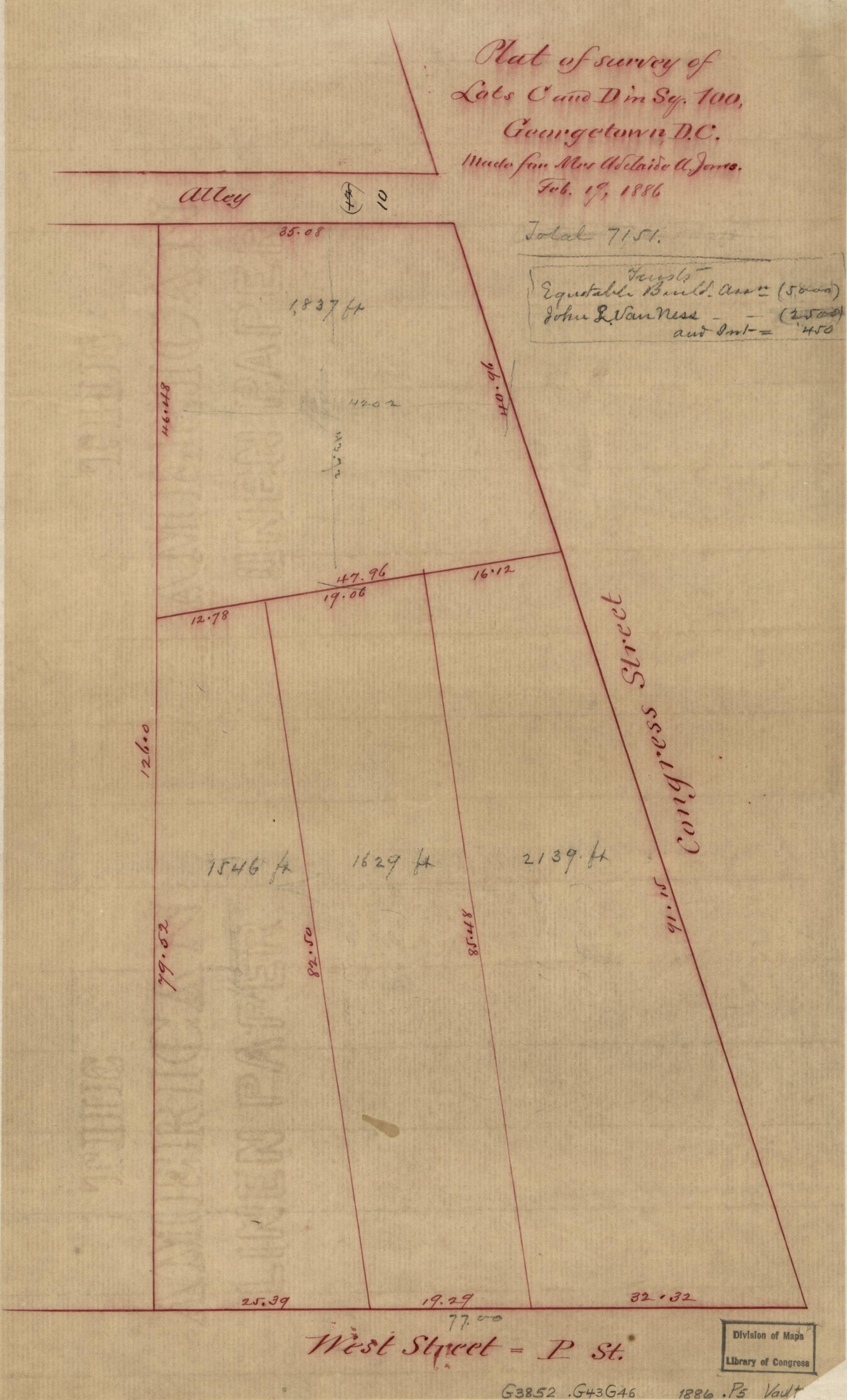 This old map of Plat of Survey of Lots C and D In Sq. 100, Georgetown D.C from 1886 was created by in 1886