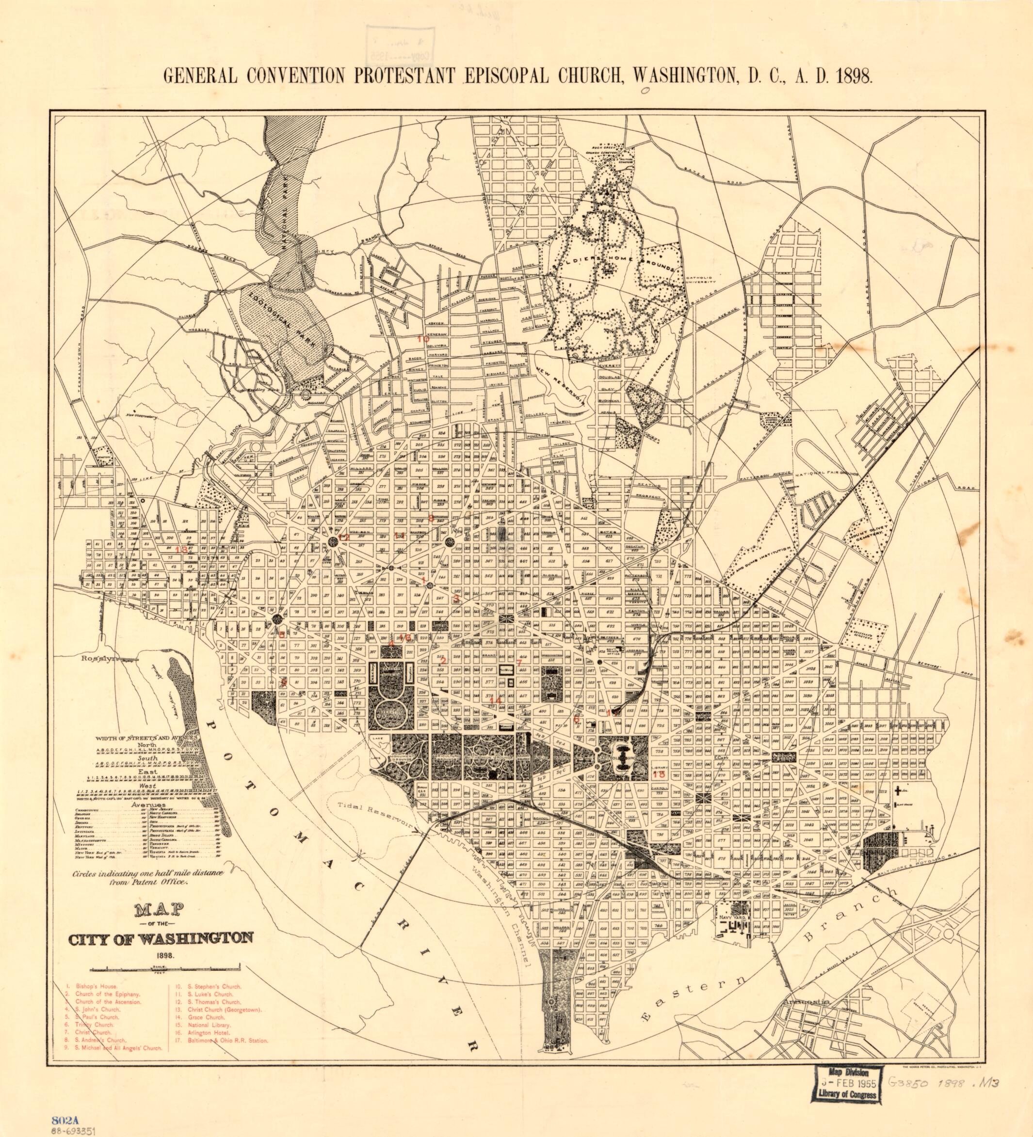 This old map of Map of the City of Washington from 1898 was created by Episcopal Church. General Convention, Norris Peters Co in 1898