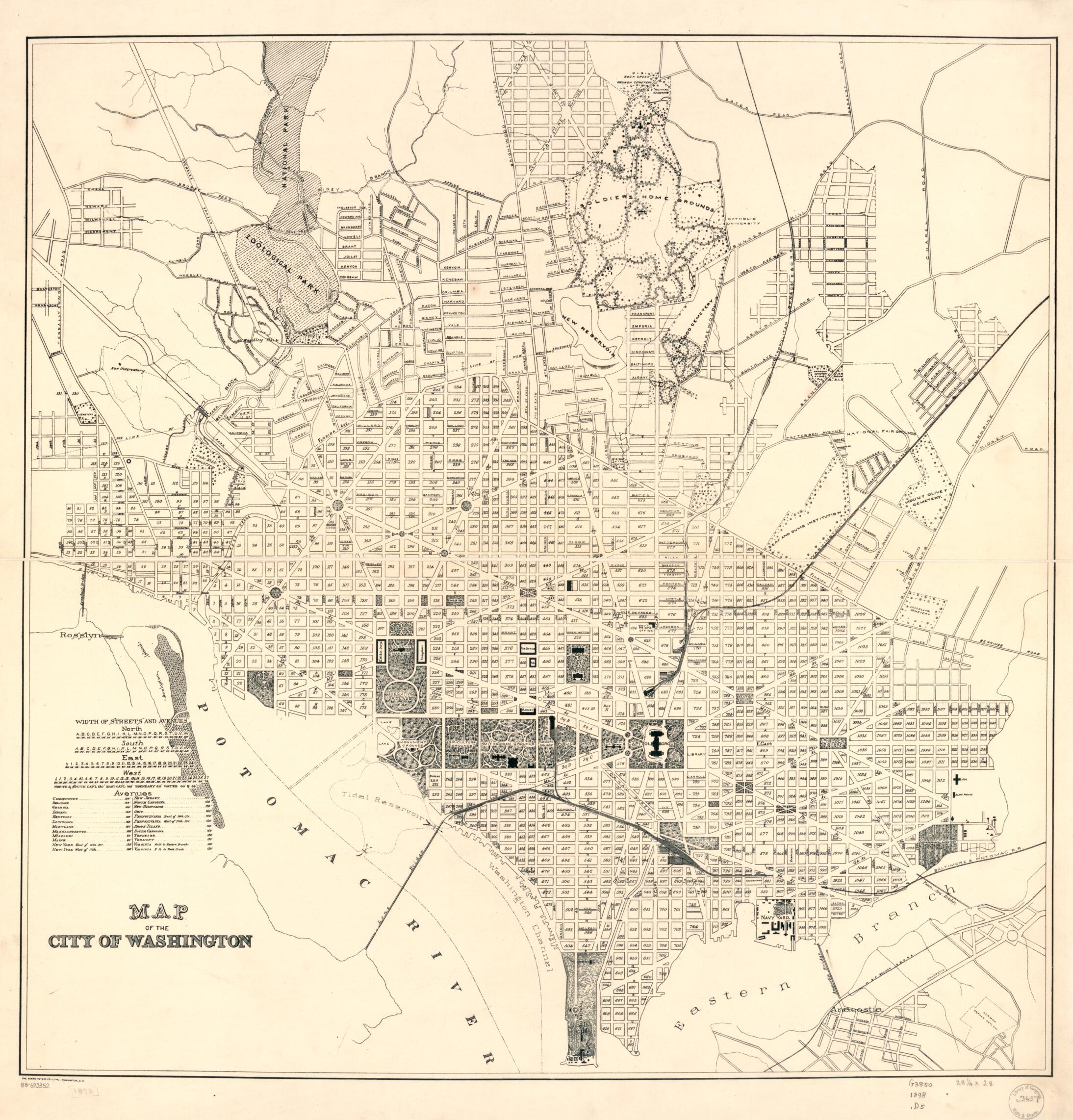 This old map of Map of the City of Washington from 1898 was created by District of Columbia, Norris Peters Co in 1898