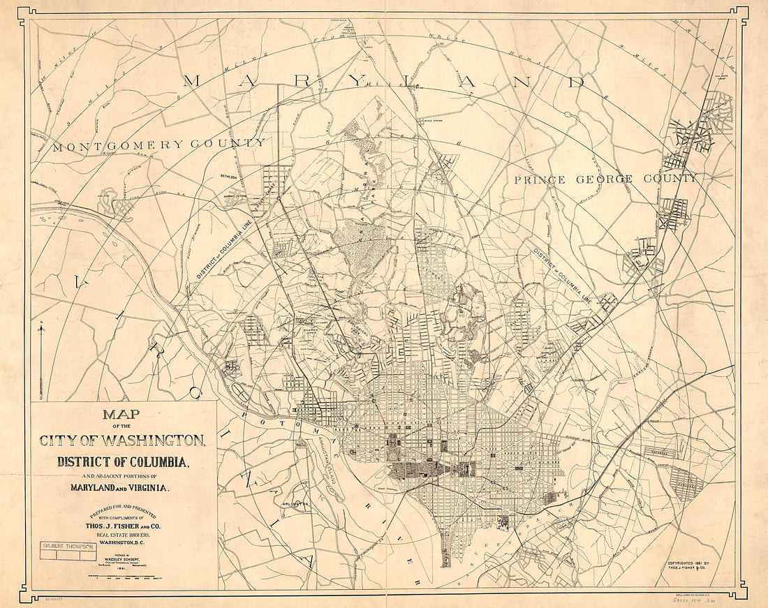 This old map of Map of the City of Washington, District of Columbia, and Adjacent Portions of Maryland and Virginia from 1891 was created by W. Kesley Schoepf, Thos. J. Fisher and Co in 1891