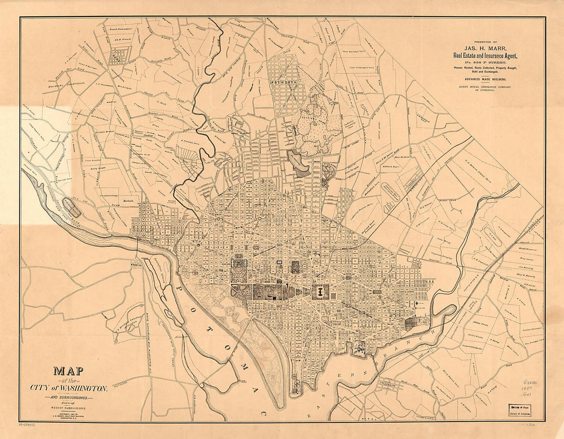 This old map of Map of the City of Washington and Surrounding Showing Recent Subdivisions from 1887 was created by A. G. Gedney, Jas. H. (James H.) Marr in 1887