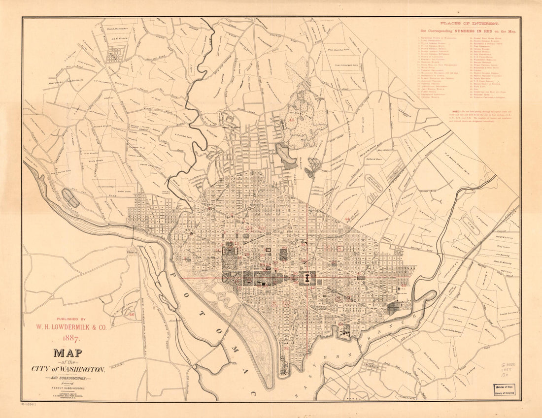 This old map of Map of the City of Washington and Surroundings Showing Recent Subdivisions from 1887 was created by A. G. Gedney, W.H. Lowdermilk & Co in 1887
