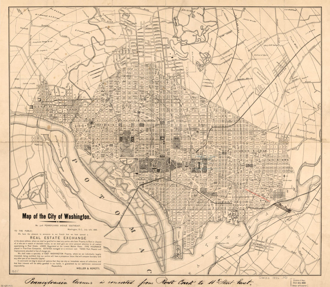 This old map of Map of the City of Washington from 1886 was created by Weller & Repetti in 1886