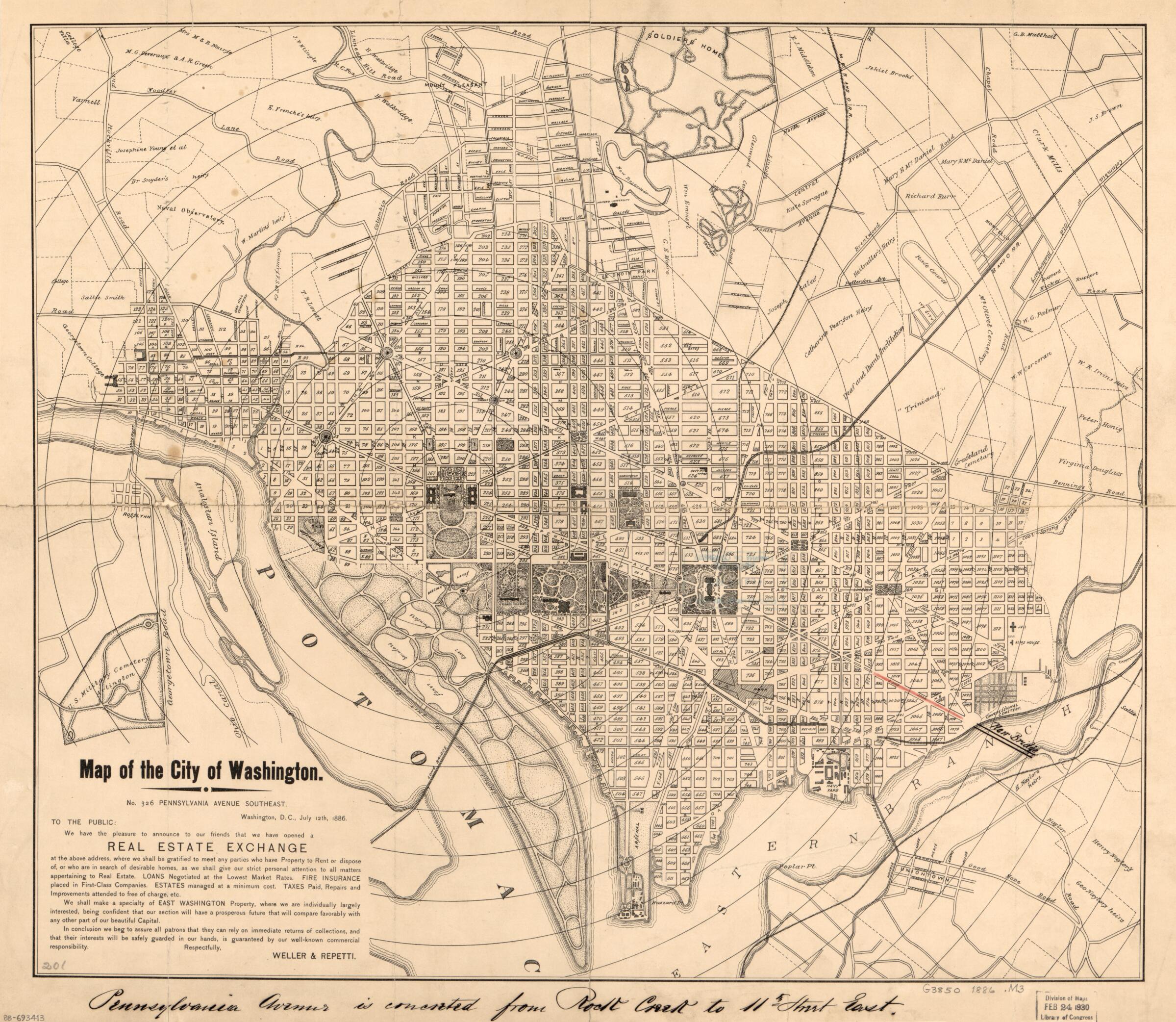 This old map of Map of the City of Washington from 1886 was created by Weller & Repetti in 1886