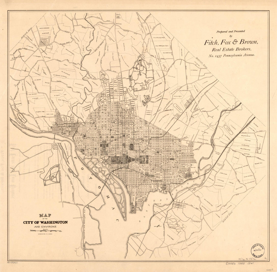 This old map of Map of the City of Washington and Environs from 1885 was created by Fox & Brown Fitch, A. G. Gedney in 1885