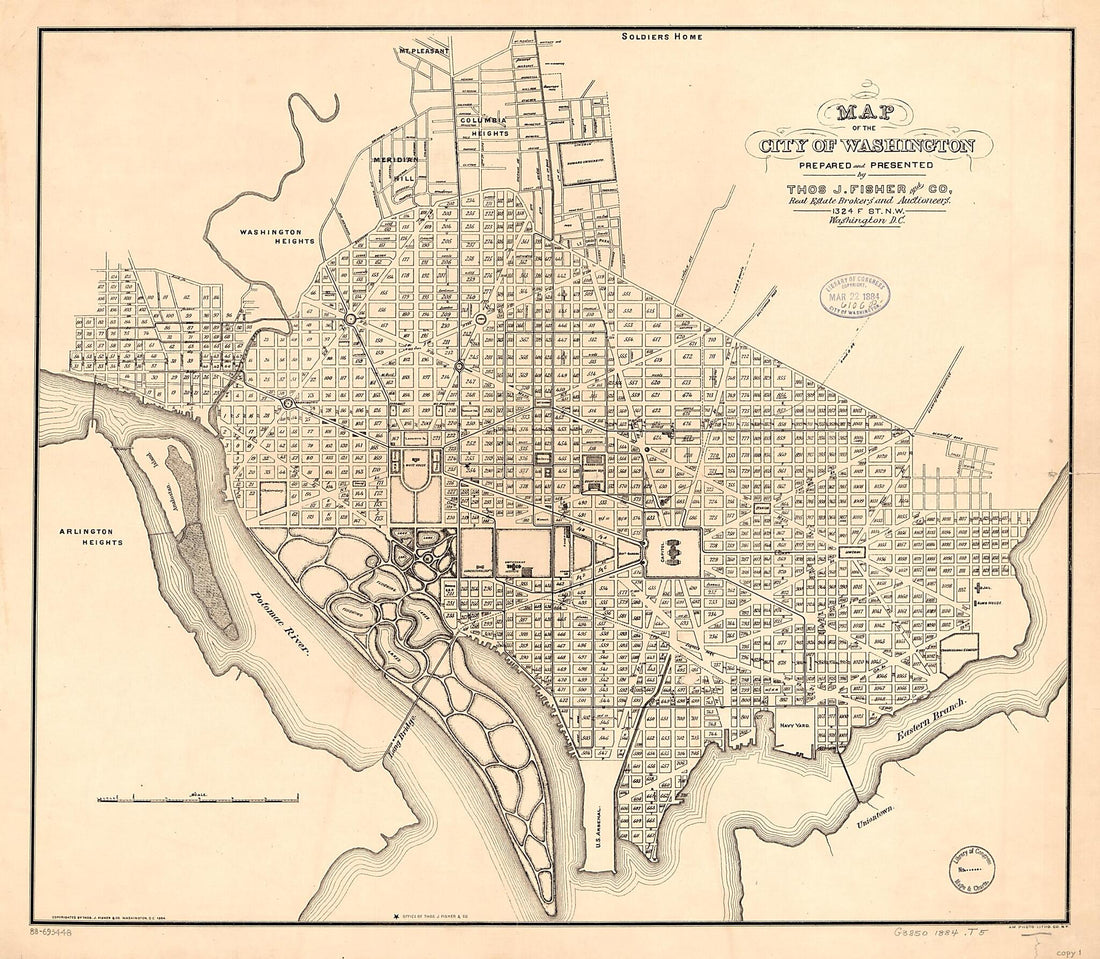 This old map of Map of the City of Washington from 1884 was created by Thos. J. Fisher and Co in 1884
