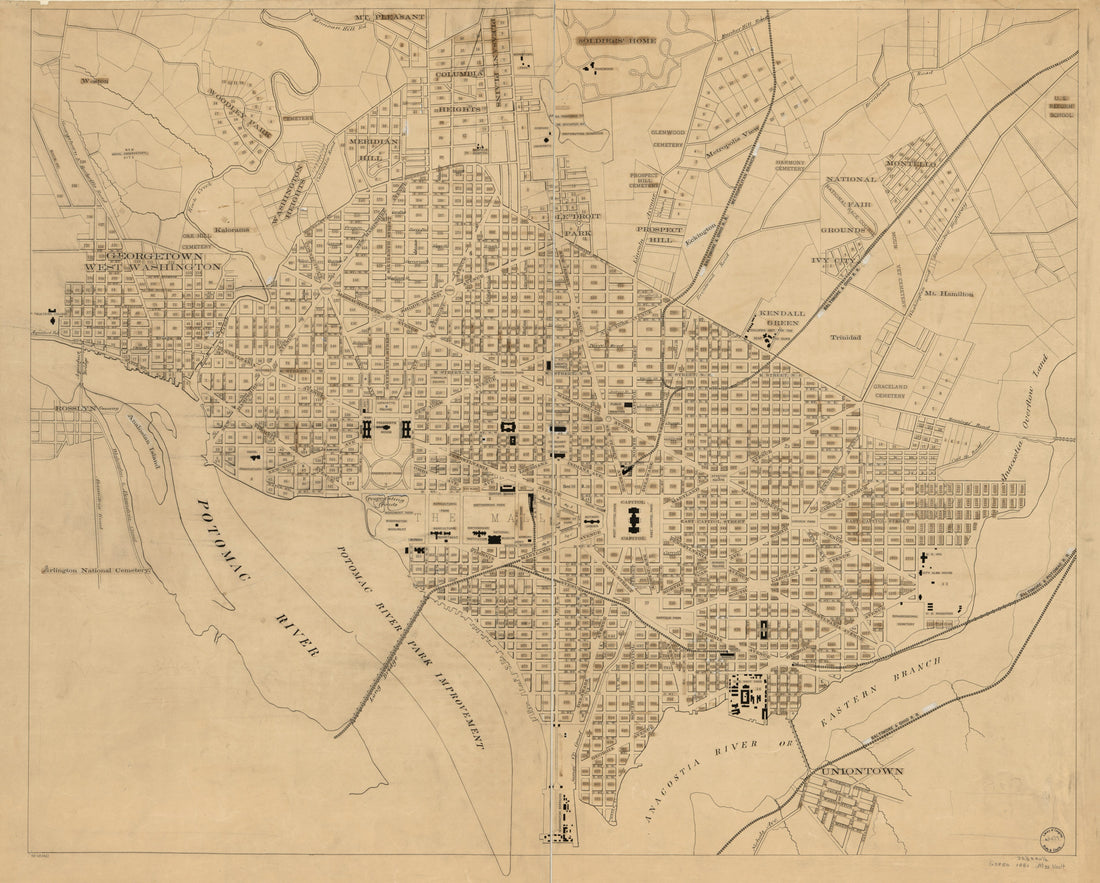 This old map of Map of the City of Washington and Suburbs, District of Columbia from 1886 was created by in 1886