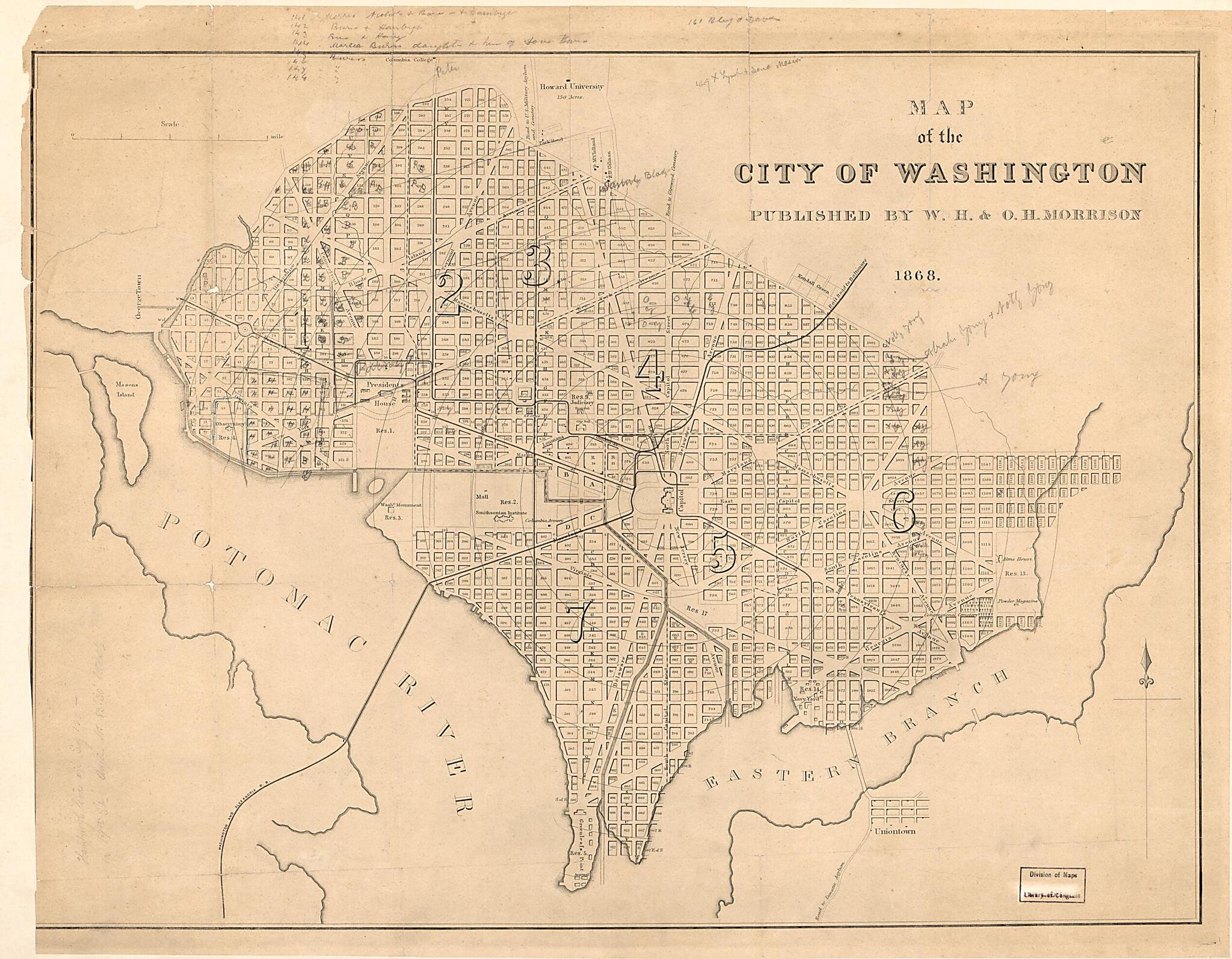 This old map of Map of the City of Washington from 1868 was created by W.H. & O.H. Morrison (Firm) in 1868