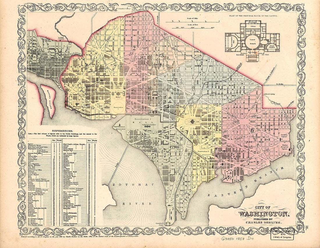 This old map of City of Washington from 1858 was created by Charles Desilver in 1858