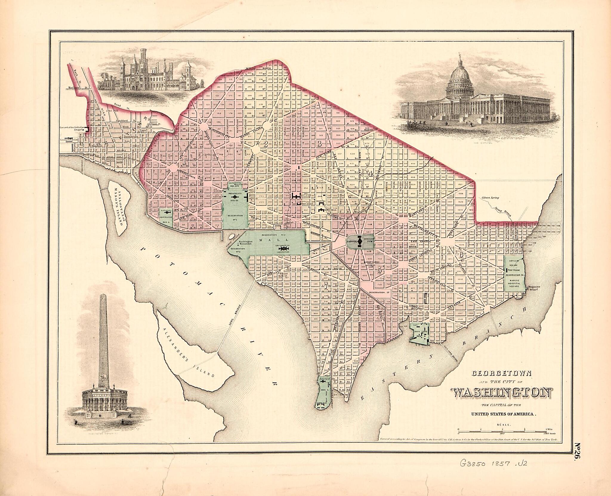 This old map of Georgetown and the City of Washington : the Capital of the United States of America from 1857 was created by J.H. Colton & Co in 1857