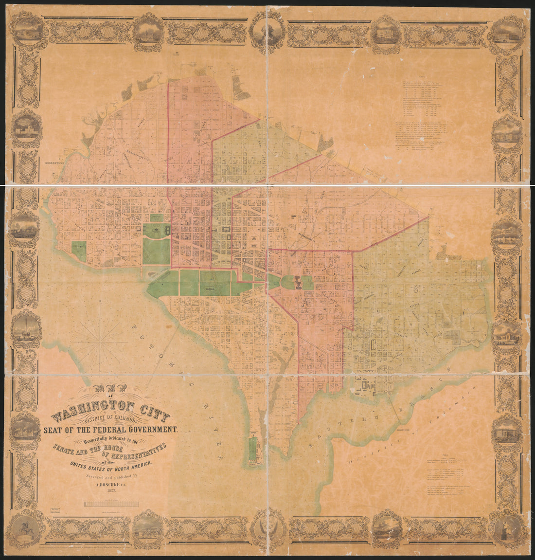 This old map of Map of Washington City, District of Columbia, Seat of the Federal Government : Respectfully Dedicated to the Senate and the House of Representatives of the United States of North America from 1857 was created by Julius Bien, A. Boschke in