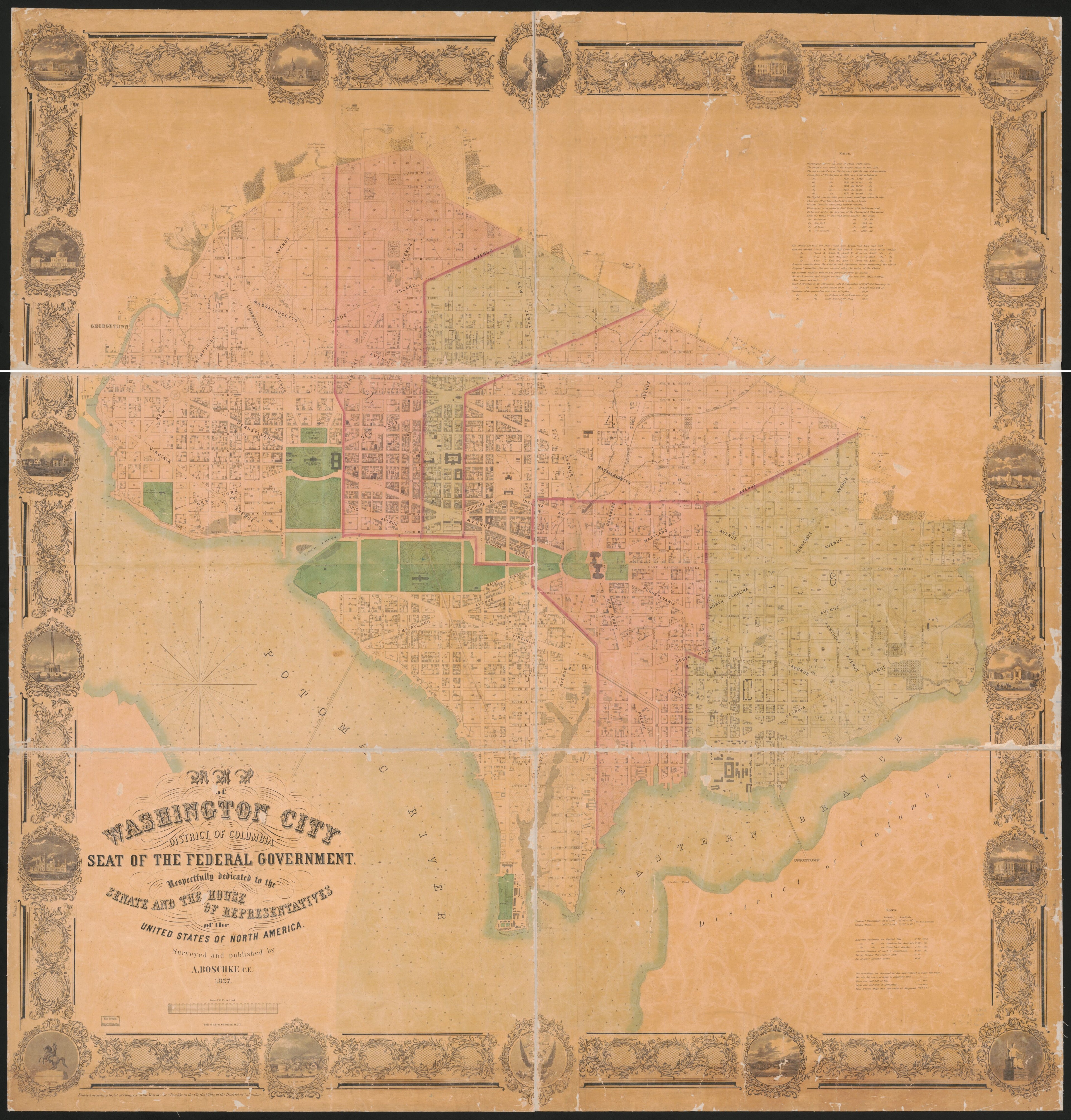 This old map of Map of Washington City, District of Columbia, Seat of the Federal Government : Respectfully Dedicated to the Senate and the House of Representatives of the United States of North America from 1857 was created by Julius Bien, A. Boschke in