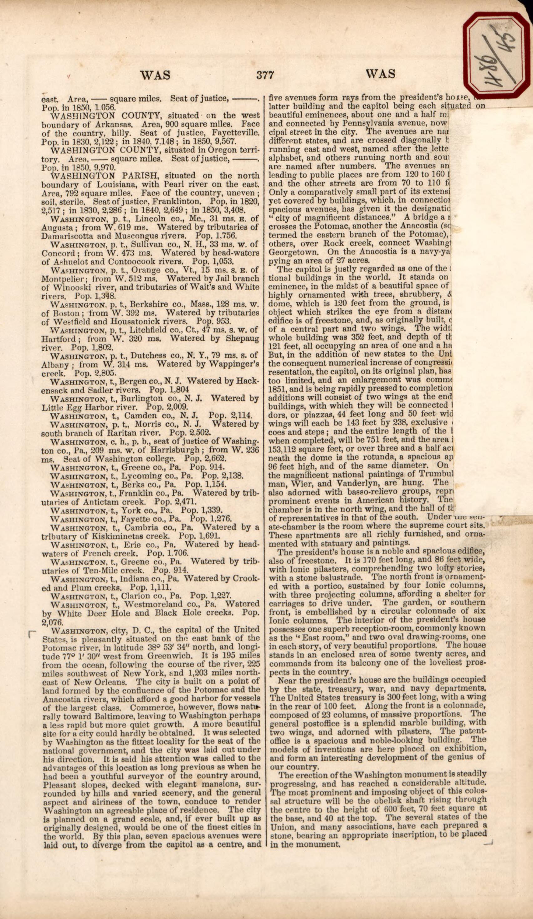 This old map of Washington from 1853 was created by Fanning & Co Phelps in 1853