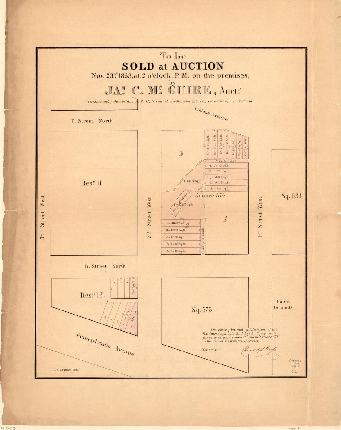 This old map of To Be Sold at Auction, Nov. 23rd from 1853, at 2 O&