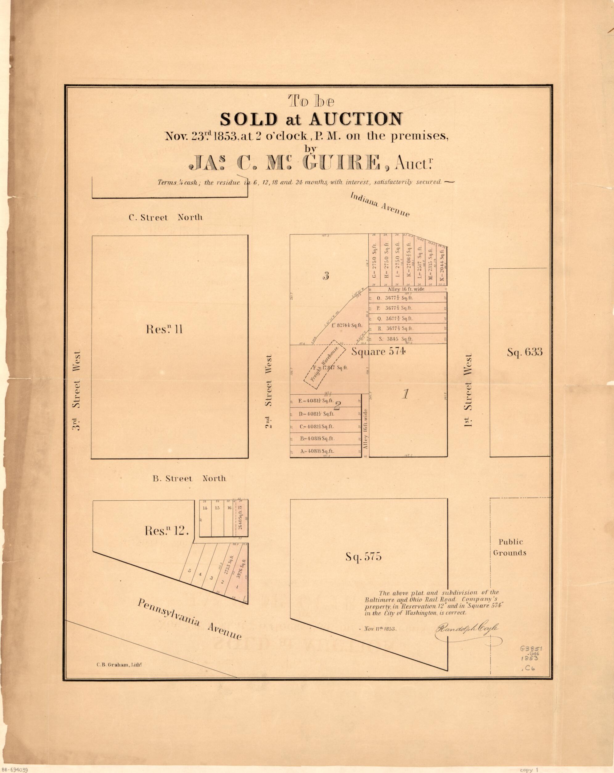 This old map of To Be Sold at Auction, Nov. 23rd from 1853, at 2 O&