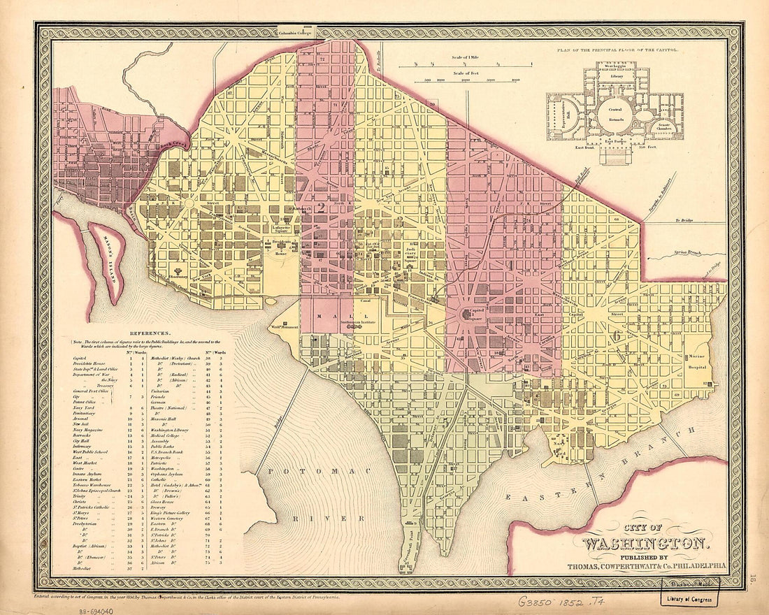 This old map of City of Washington from 1852 was created by Cowperthwait & Co Thomas in 1852