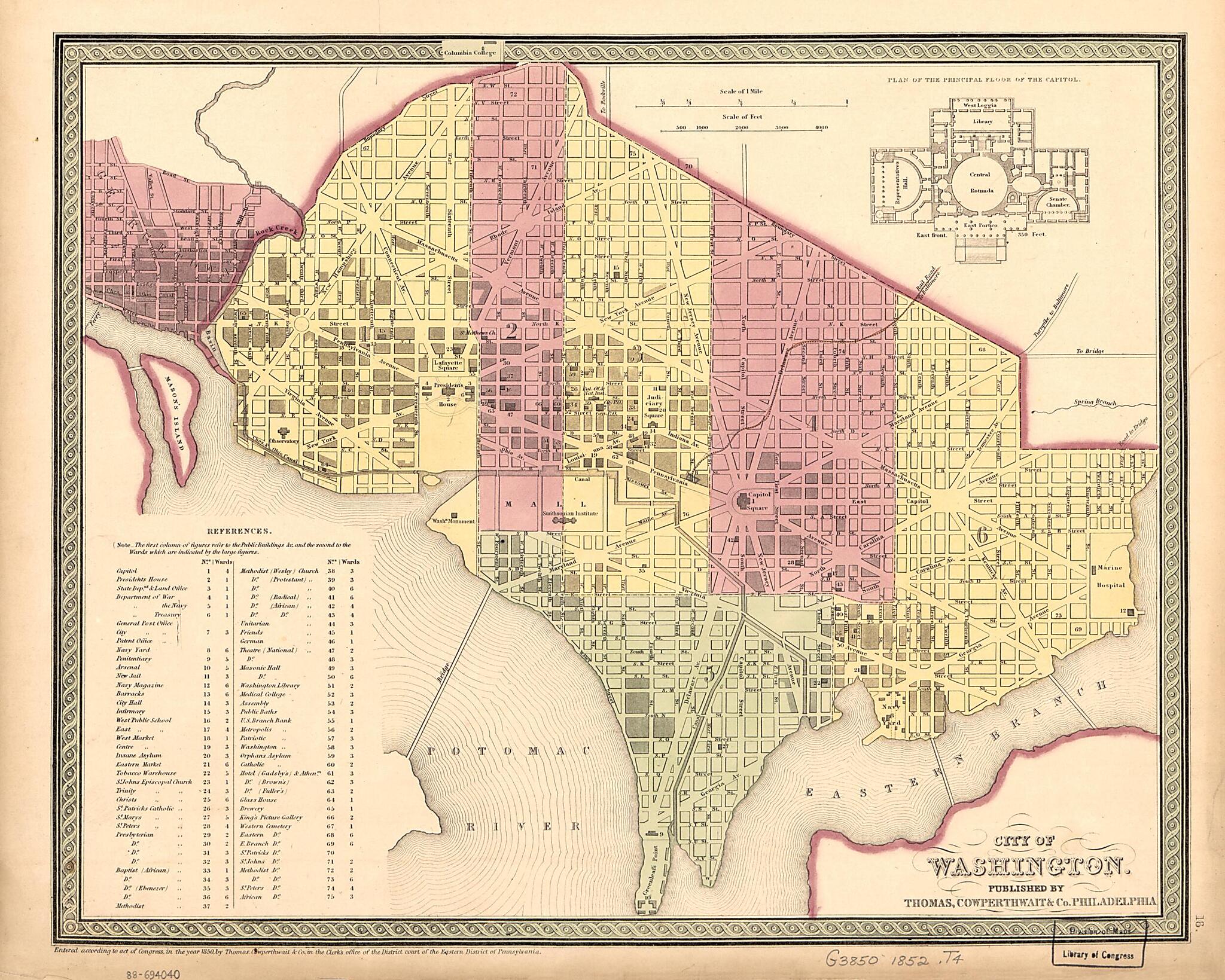 This old map of City of Washington from 1852 was created by Cowperthwait & Co Thomas in 1852