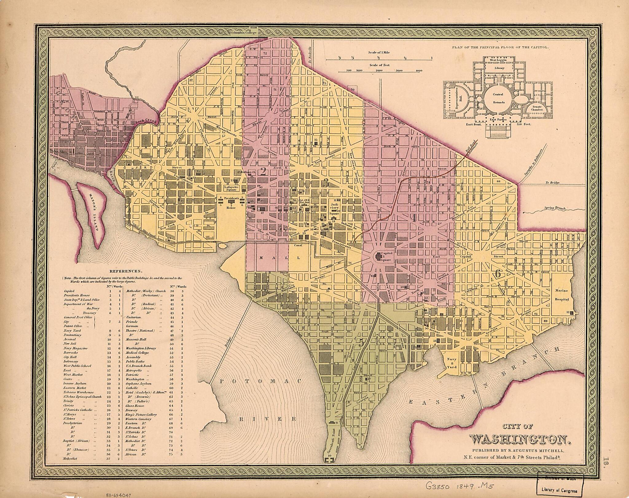 This old map of City of Washington from 1849 was created by S. Augustus (Samuel Augustus) Mitchell in 1849