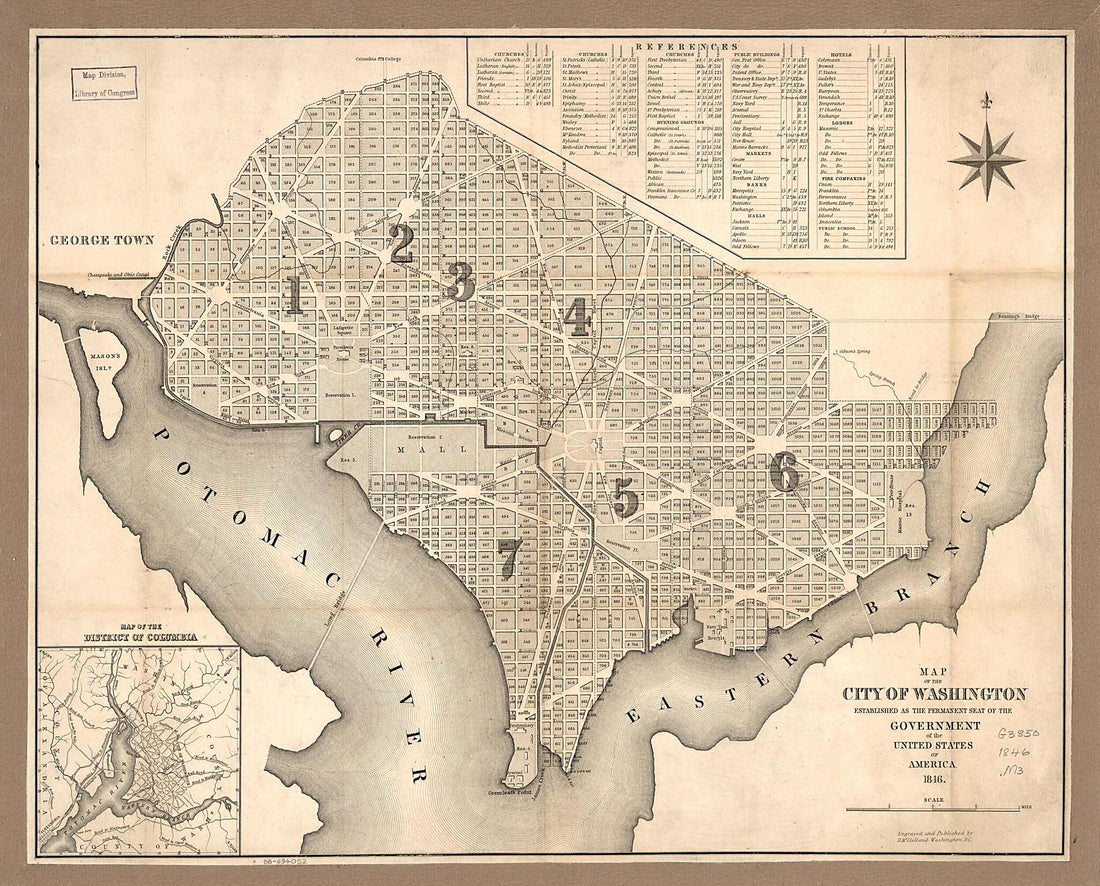 This old map of Map of the City of Washington : Established As the Permanent Seat of the Government of the United States of America from 1846 was created by D. McClelland in 1846