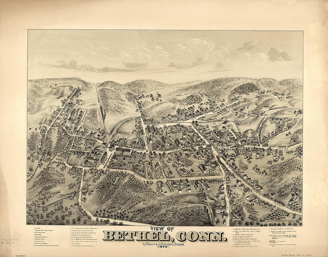 This old map of View of Bethel, Connecticut from 1879 was created by O.H. Bailey & Co in 1879