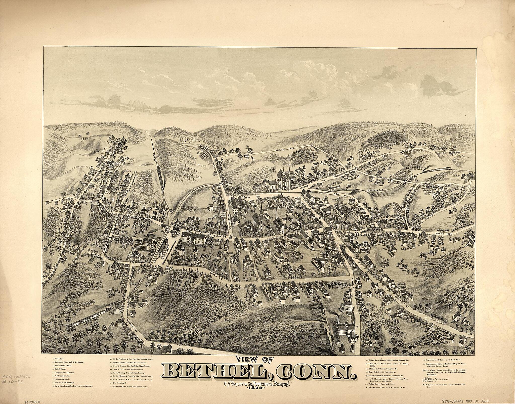 This old map of View of Bethel, Connecticut from 1879 was created by O.H. Bailey & Co in 1879