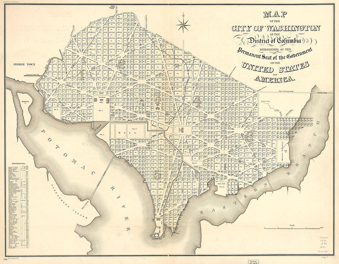 This old map of Map of the City of Washington In the District of Columbia : Established As the Permanent Seat of the Government of the United States of America from 1839 was created by William James Stone, U.S. Coast and Geodetic Survey in 1839