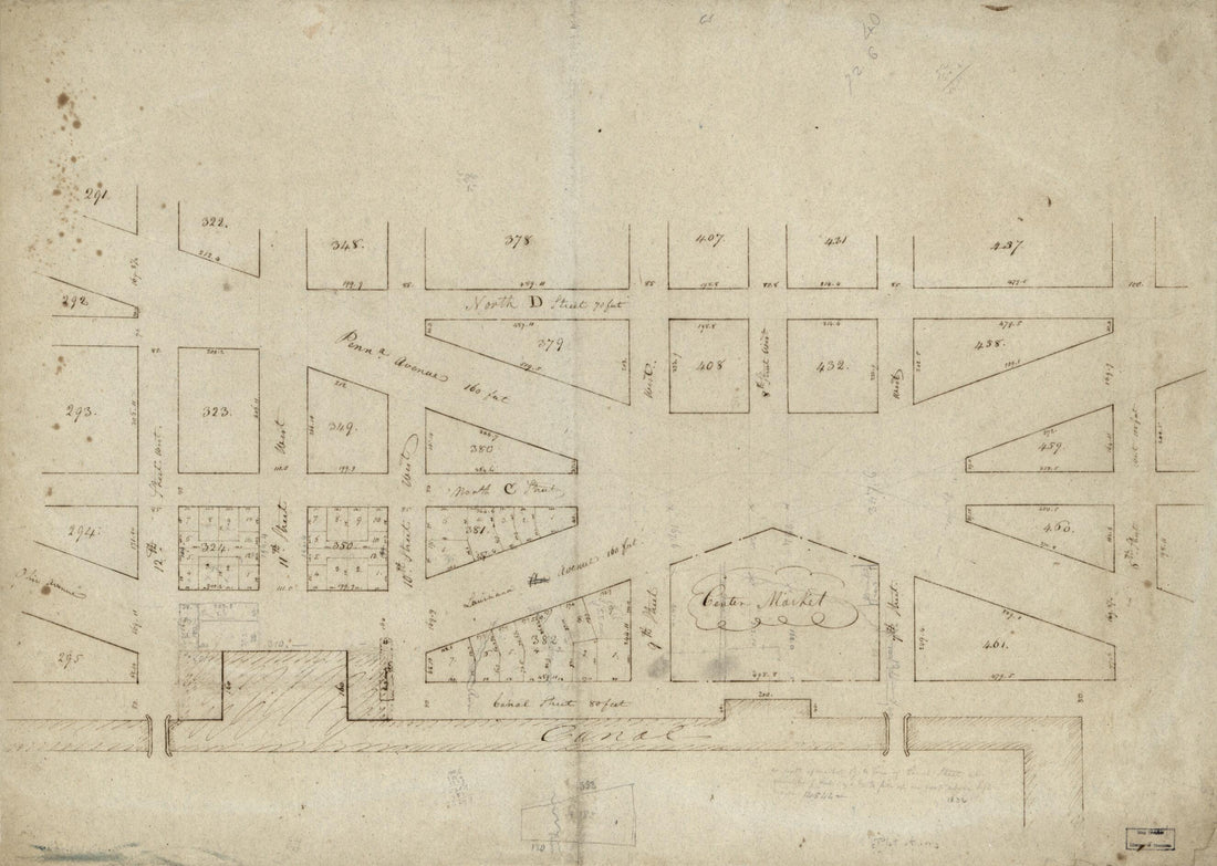 This old map of Partial Cadastral Map of the District Around the Center Market, N.W. Washington D.C. from 1836 was created by in 1836