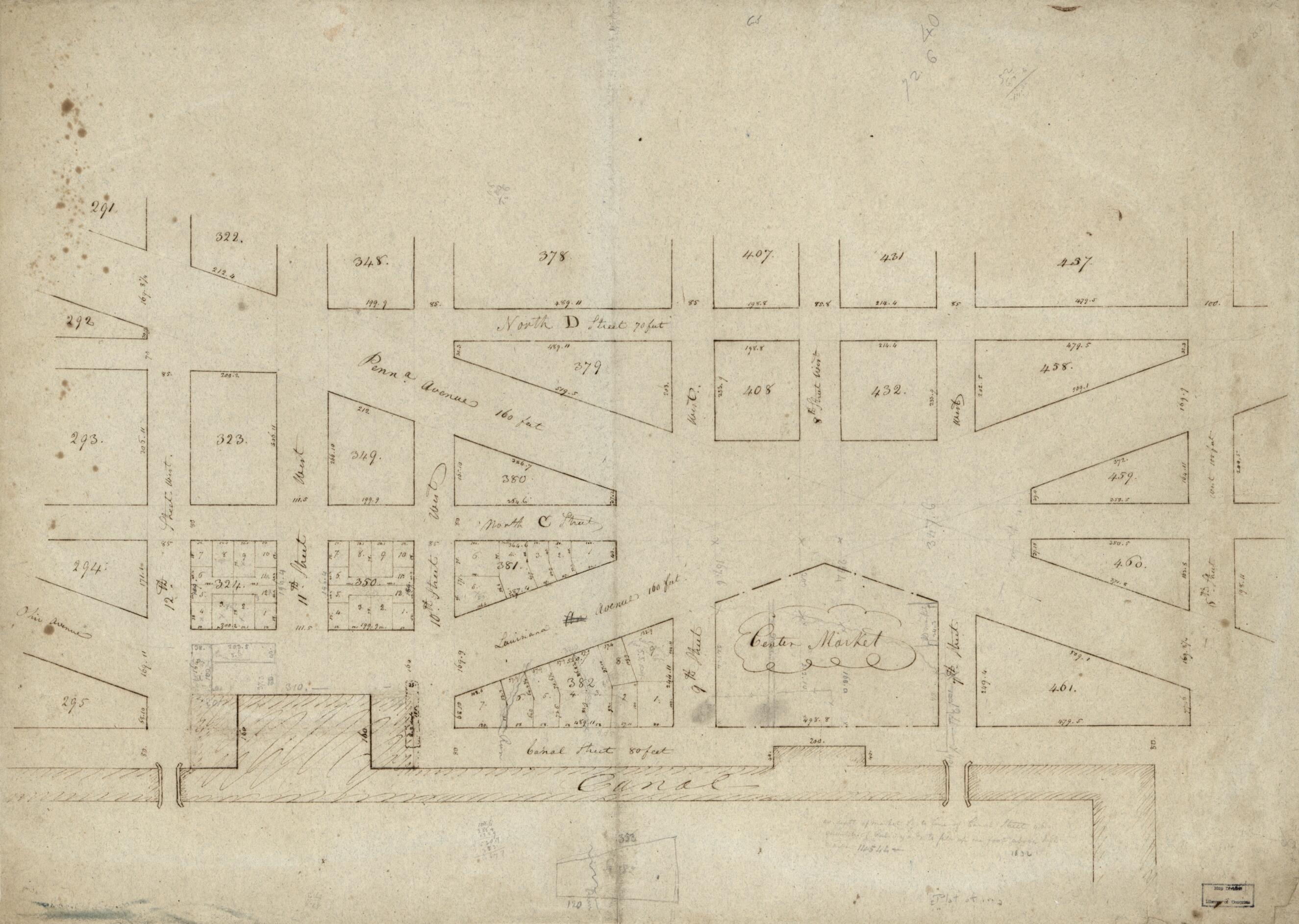 This old map of Partial Cadastral Map of the District Around the Center Market, N.W. Washington D.C. from 1836 was created by in 1836