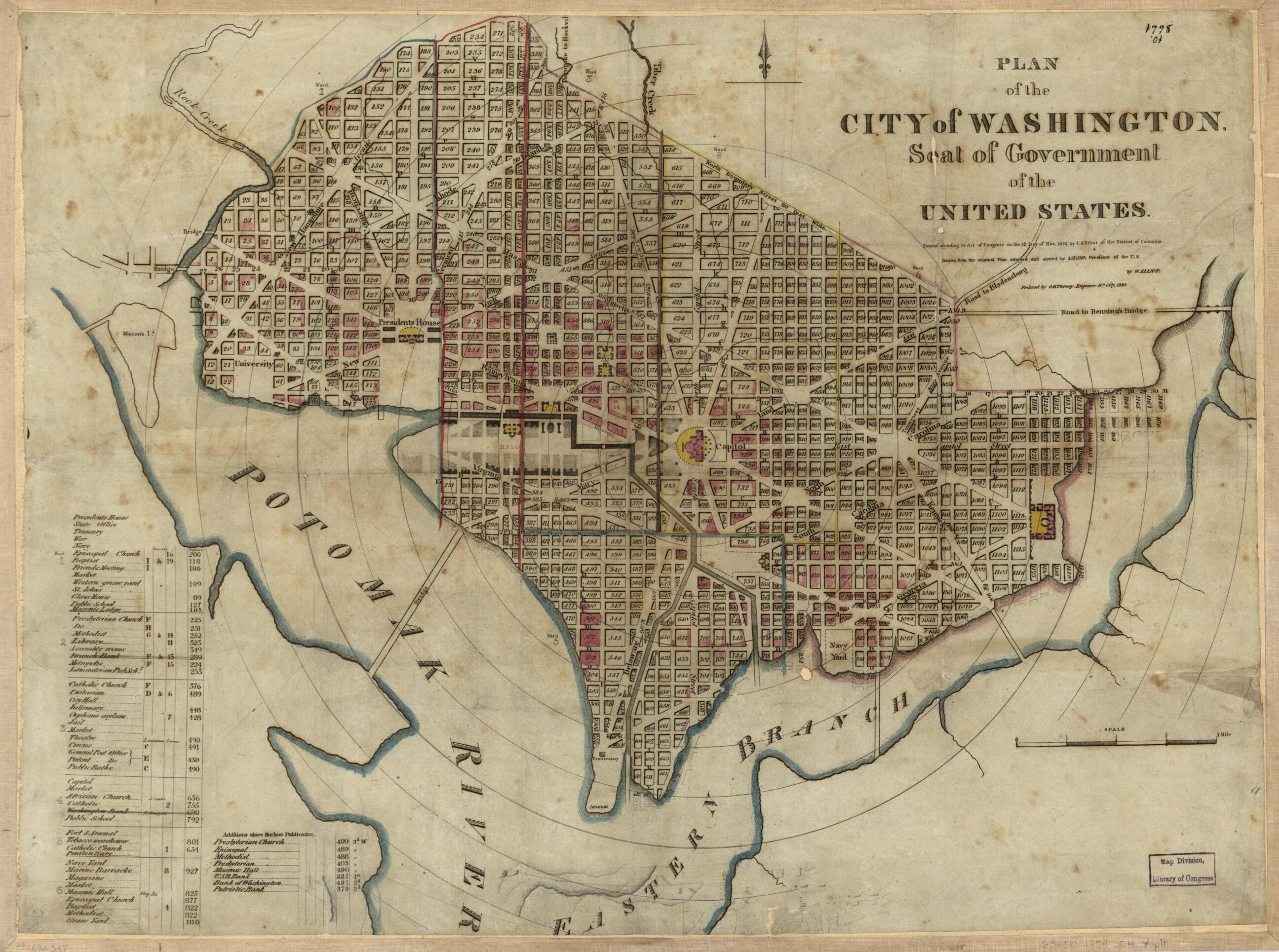 This old map of Plan of the City of Washington : Seat of Government of the United States from 1829 was created by S. Alfred Elliot, William Elliot, G. H. Throop in 1829