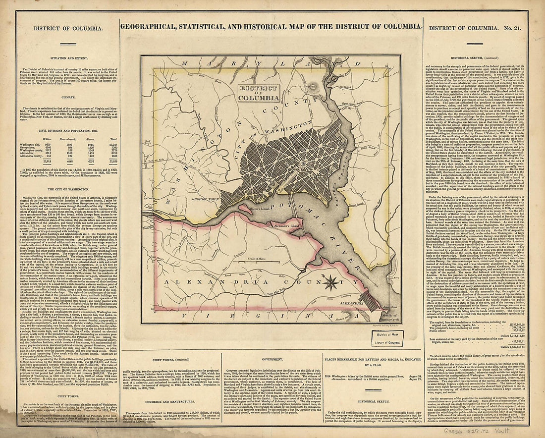 This old map of Geographical, Statistical, and Historical Map of the District of Columbia from 1827 was created by H.C. Carey & I. Lea (Firm), Young & Delleker in 1827