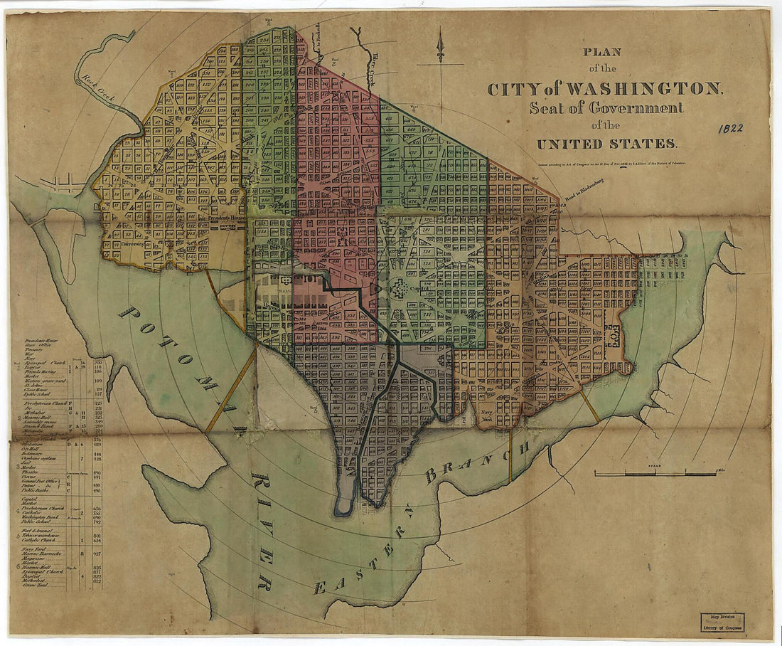 This old map of Plan of the City of Washington : Seat of Government of the United States from 1822 was created by S. Alfred Elliot, William Elliot in 1822