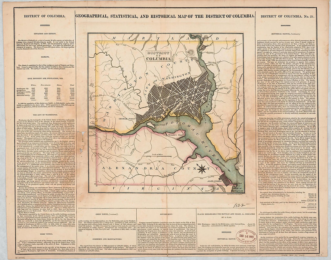 This old map of Geographical, Statistical, and Historical Map of the District of Columbia from 1822 was created by H.C. Carey & I. Lea (Firm), Young & Delleker in 1822