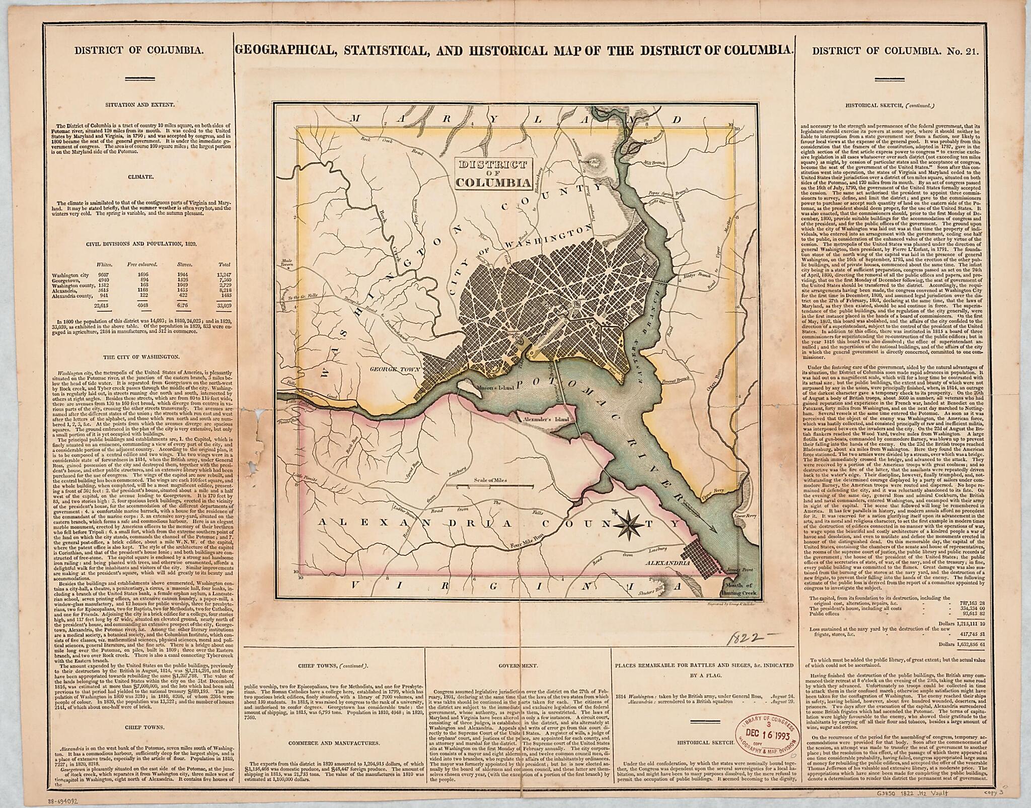This old map of Geographical, Statistical, and Historical Map of the District of Columbia from 1822 was created by H.C. Carey & I. Lea (Firm), Young & Delleker in 1822