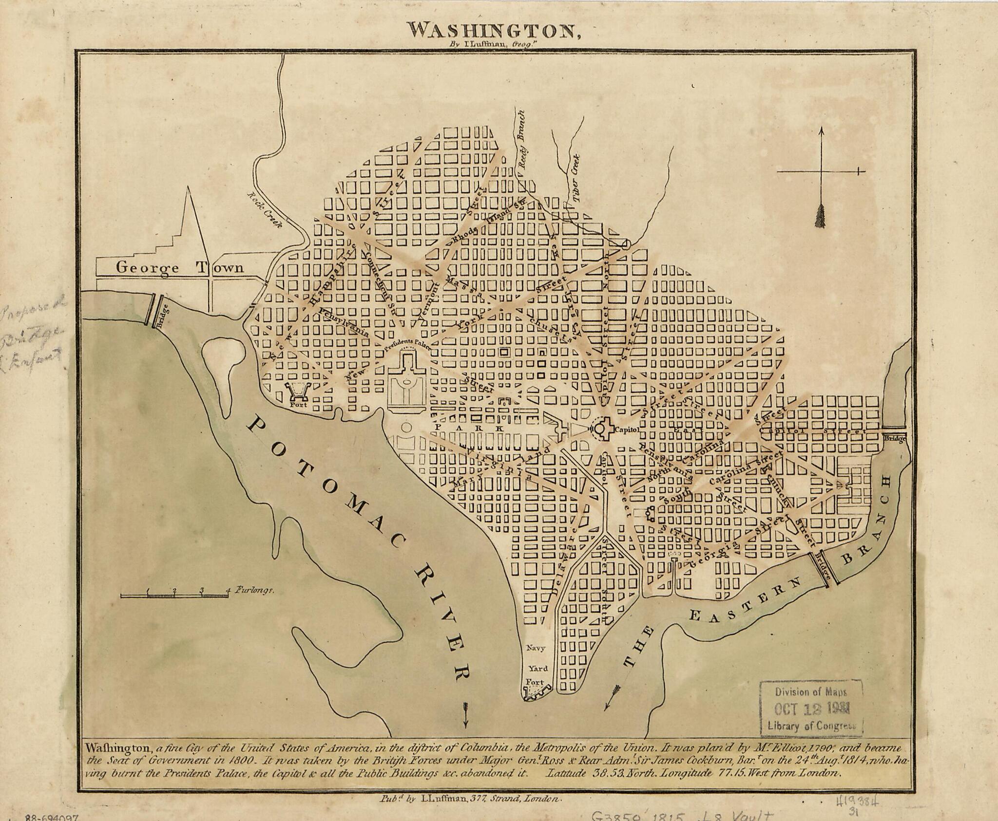 This old map of Washington from 1815 was created by J. (John) Luffman in 1815