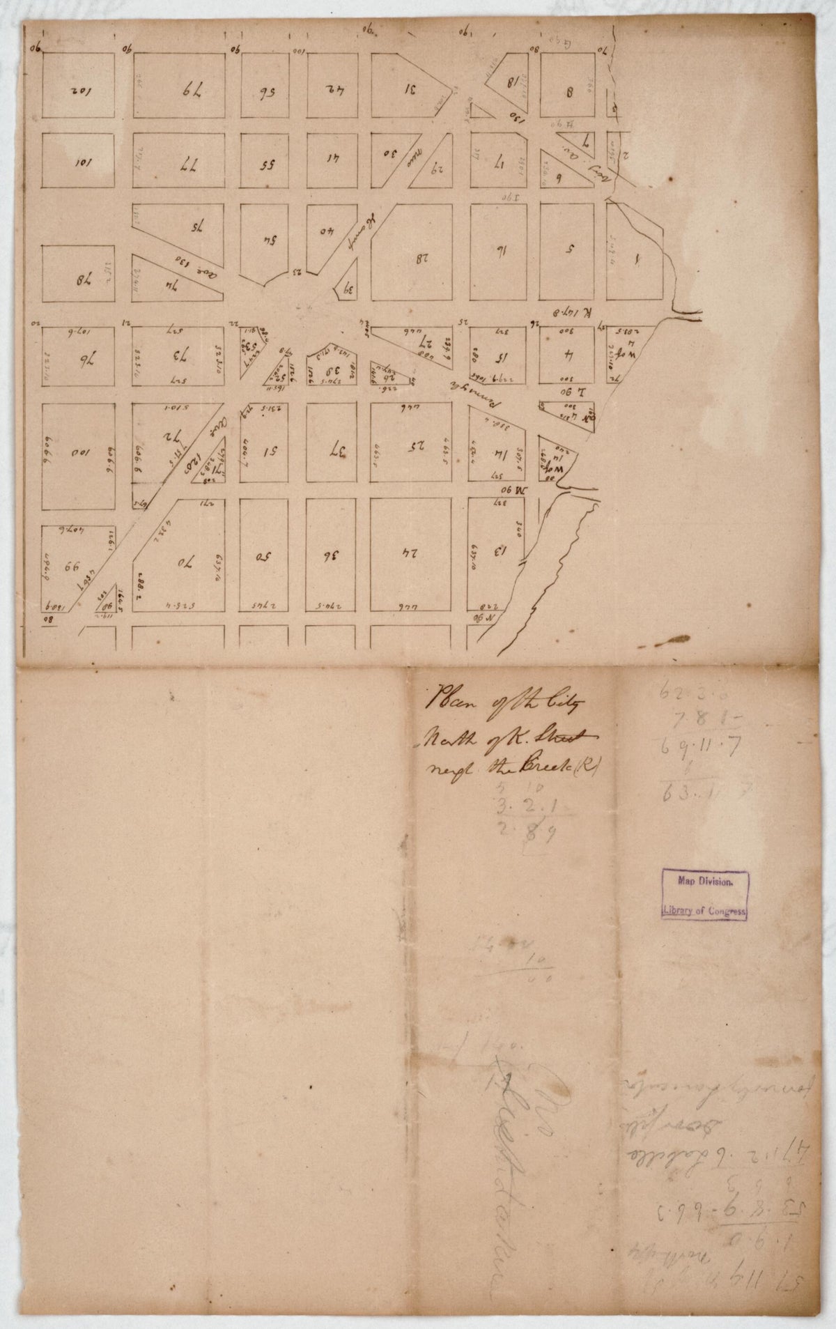 Plan of the City North of K Street Next the Creek (R) : West End, N.W. Washington D.C. in 1800 by Relic Map Company