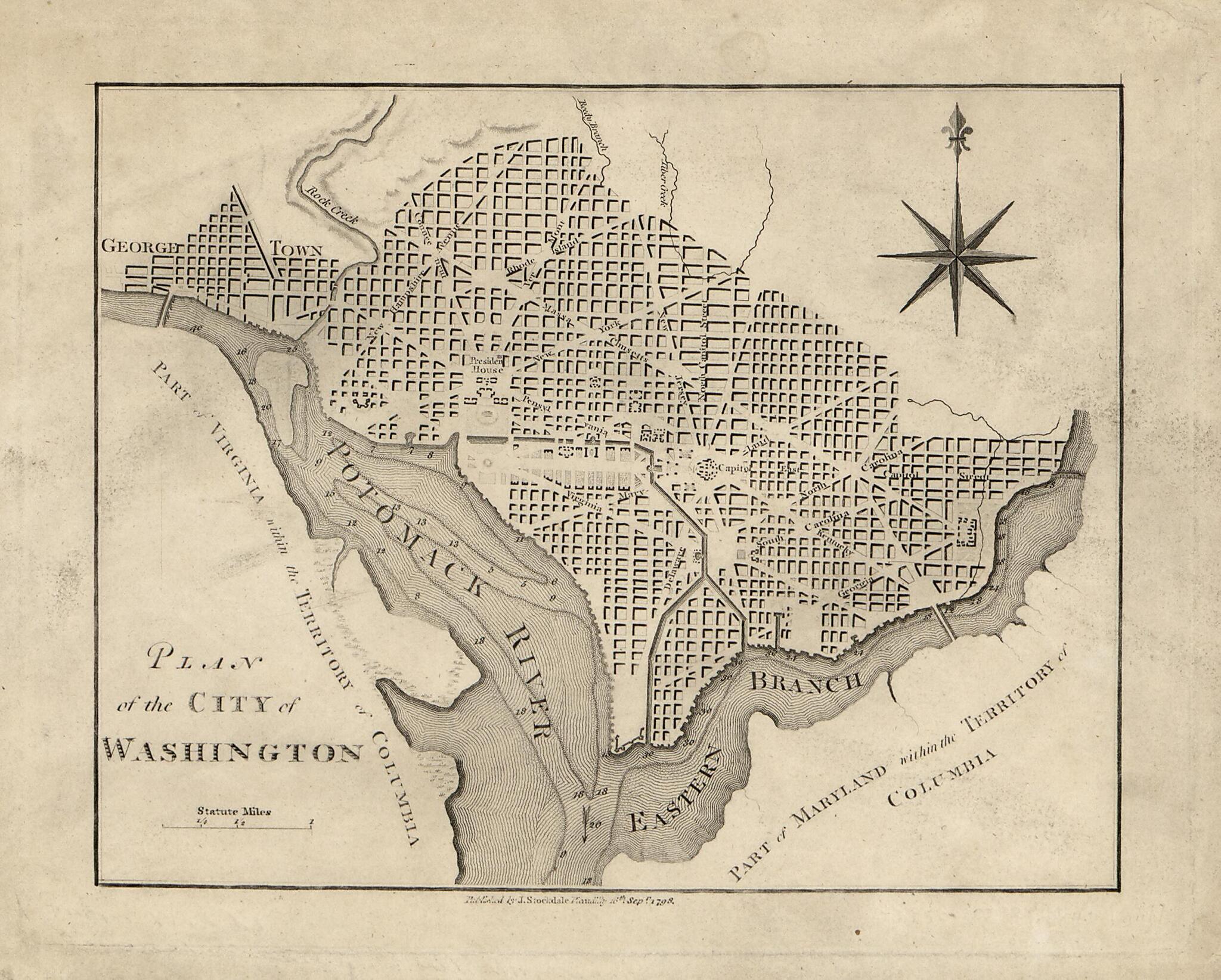 This old map of Plan of the City of Washington from 1798 was created by John Stockdale, Isaac Weld in 1798